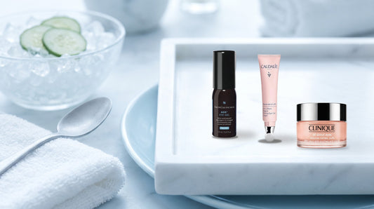 SkinCeuticals AOX+ Eye Gel, Caudalie Resveratrol-Lift Depuffing Eye Cream and Clinique All About Eyes - DermStreet