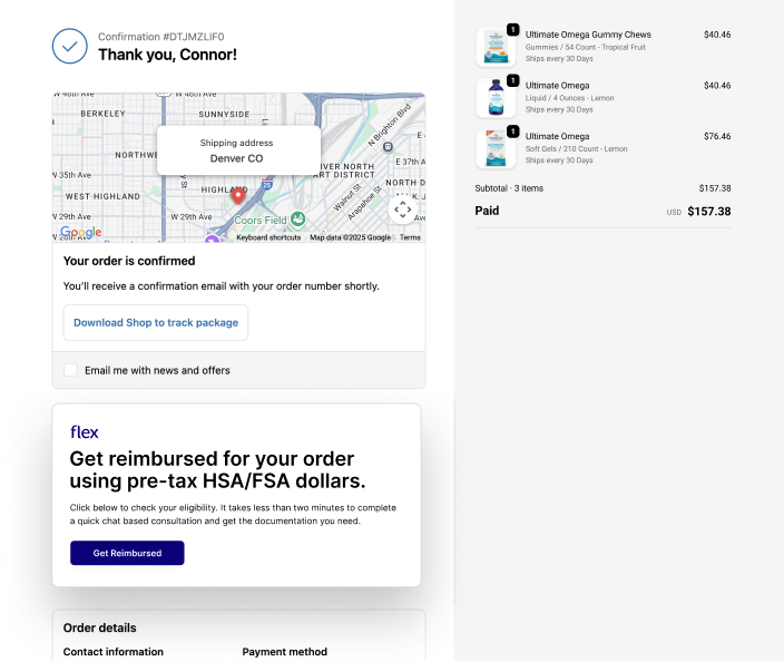 Order confirmation mockup